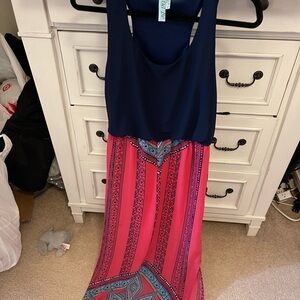 Navy and Pink Maxi Dress Francesca’s Large